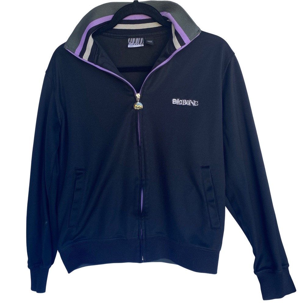 Billabong Womens Track Jacket‎ Black Purple Full Zip Mock Neck Y2K Small